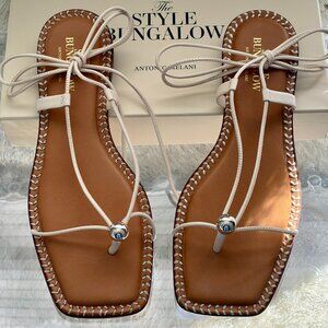 Antonio Melani Leather Clark Bungalow Style Tie Sandal Cream Size 10 (Brand New)